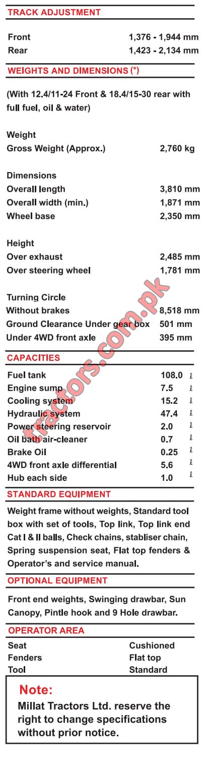 Massey ferguson 385 4WD Specifications